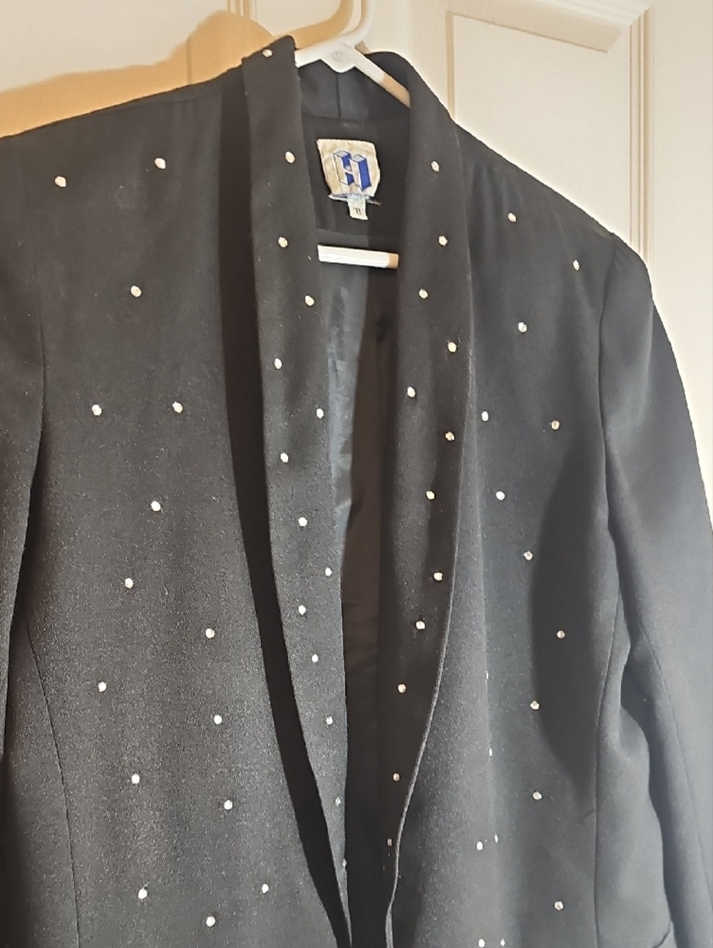 Vintage 90's Glam Leisure Rhinestone Black Blazer Size 8 Shimmer Jacket - Picture 3 of 14